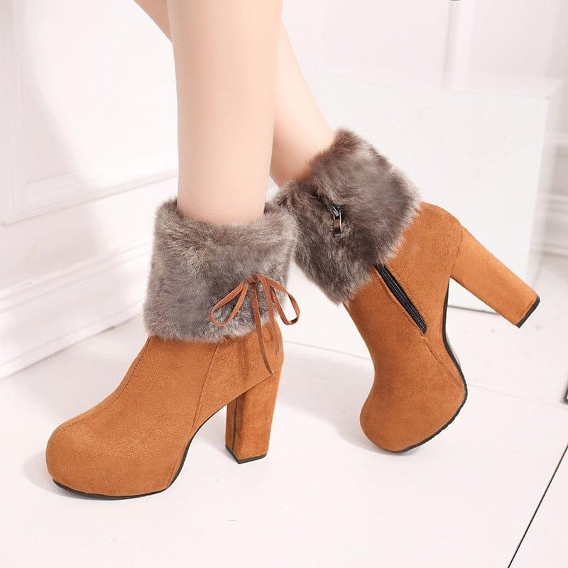 Winter Square High Heels Boots - For Women USA