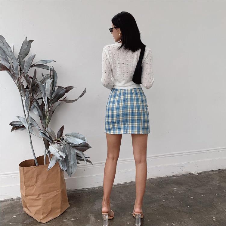 Women Split Details Plaid Mini Skirt with Under Shorts - For Women USA