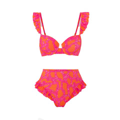 3 Pieces Printed Floral Ruffle Bikini Set