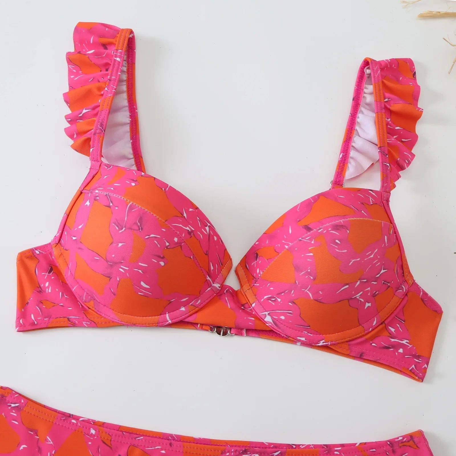 3 Pieces Printed Floral Ruffle Bikini Set