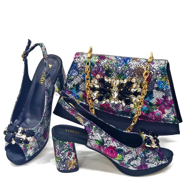 African Flower Heels and Clutch Bag Set