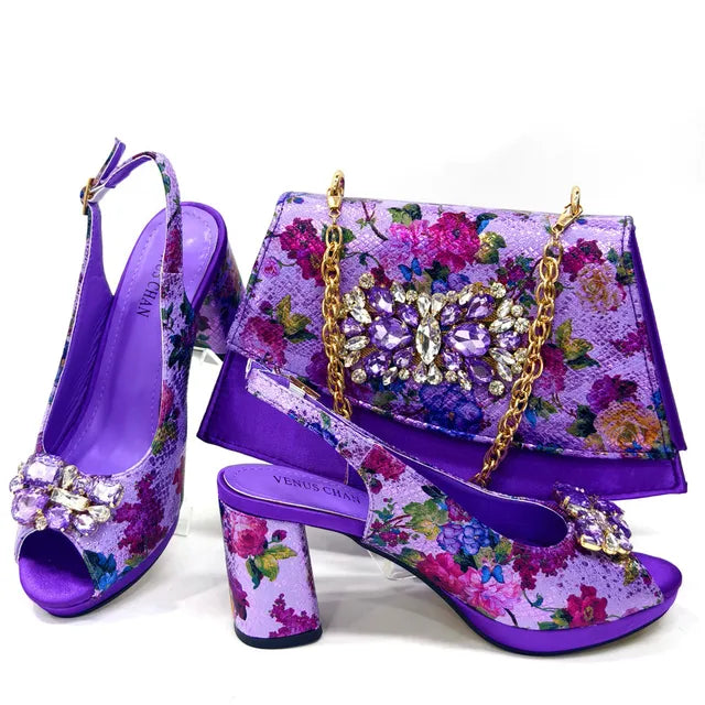 African Flower Heels and Clutch Bag Set