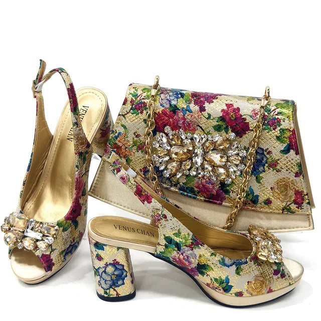 African Flower Heels and Clutch Bag Set