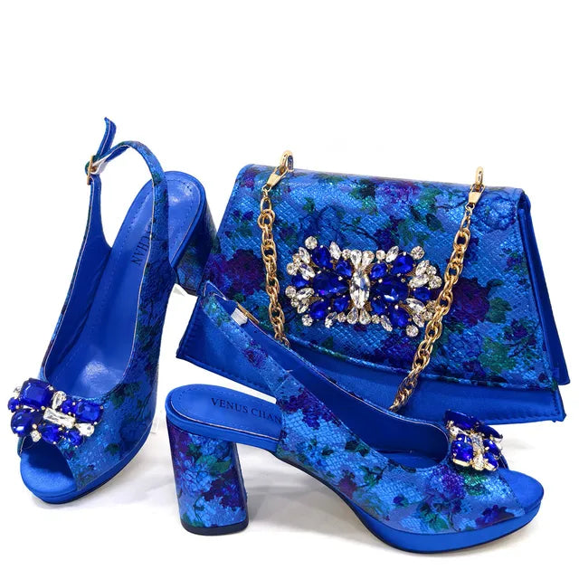 African Flower Heels and Clutch Bag Set