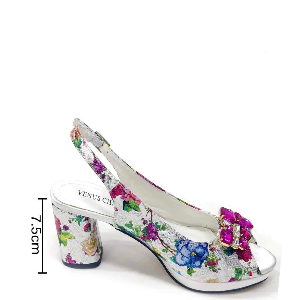 African Flower Heels and Clutch Bag Set