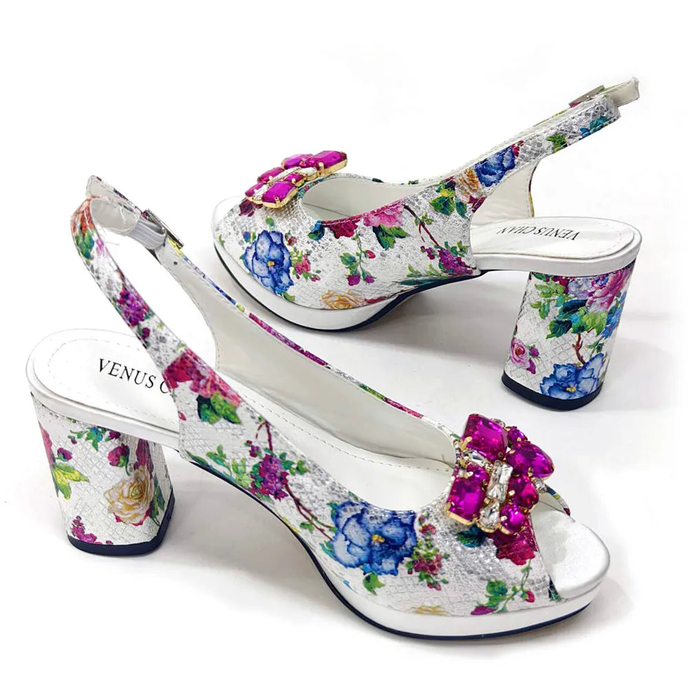 African Flower Heels and Clutch Bag Set