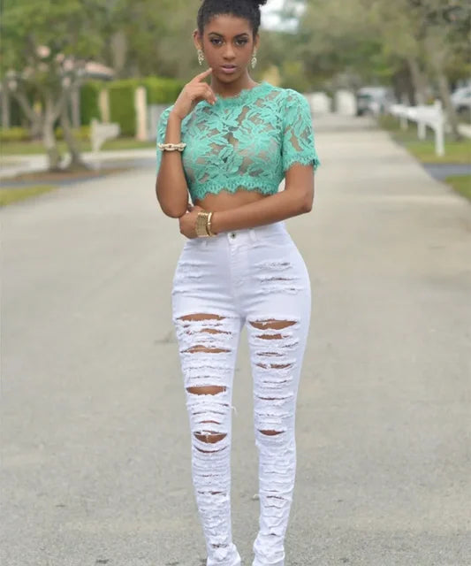 High Waist Ripped Jeans for Women - FOR WOMEN USA