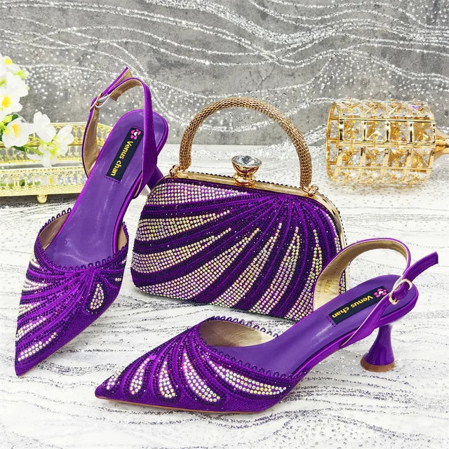 African Women's High Heels and Bag Set