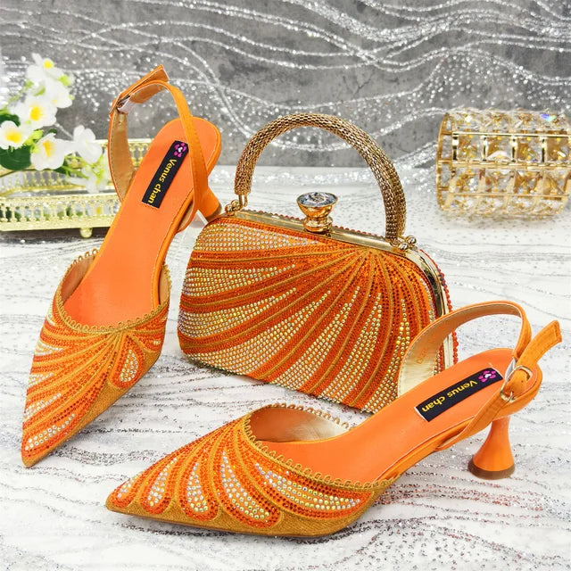 African Women's High Heels and Bag Set