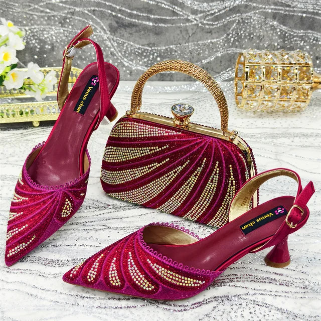 African Women's High Heels and Bag Set