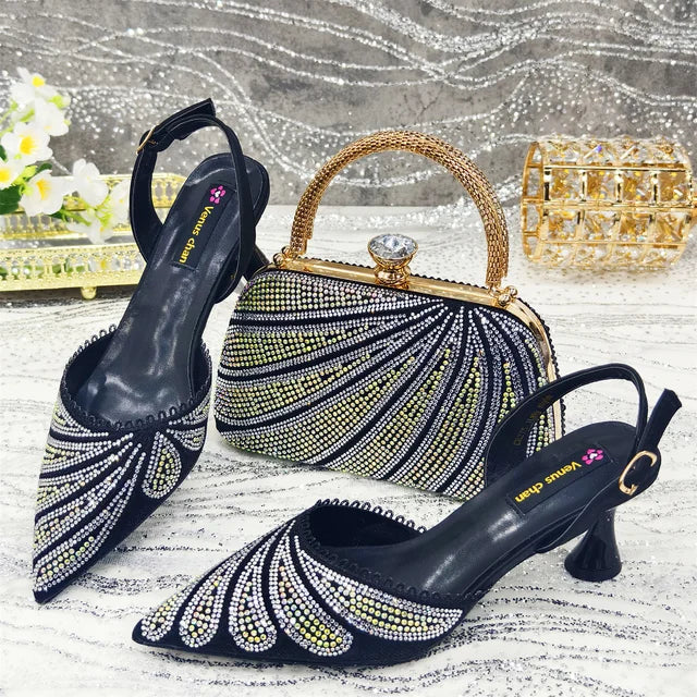 African Women's High Heels and Bag Set