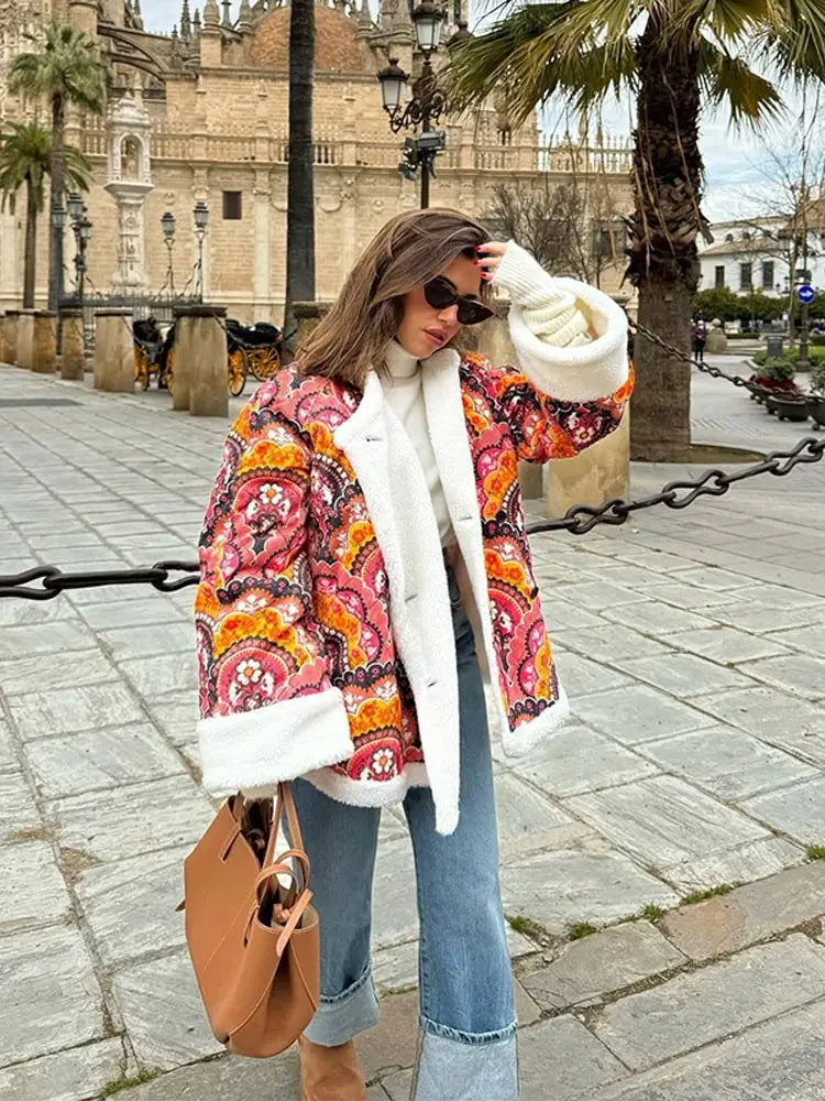 Floral Print Winter Lady Warm Jacket