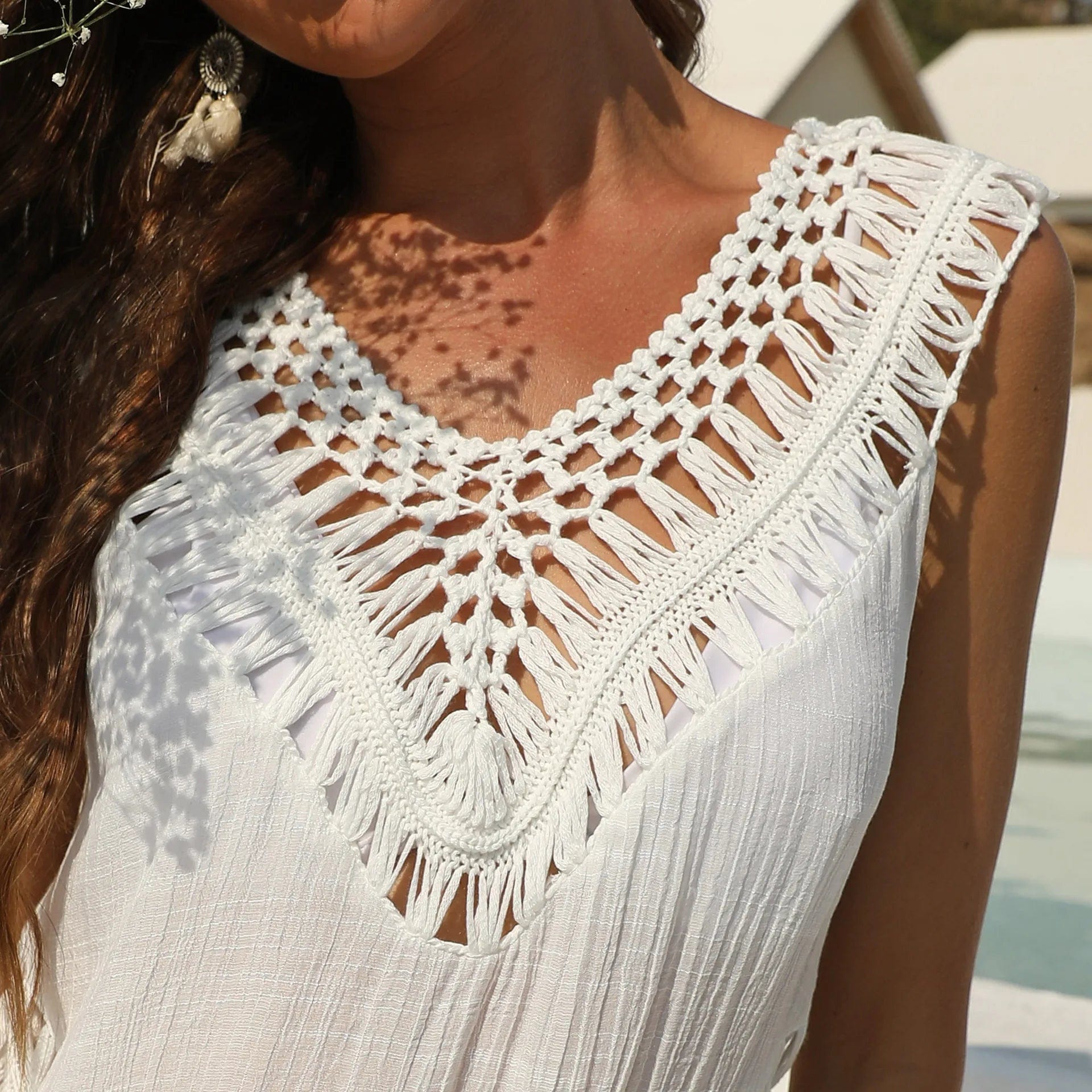 White Crochet Cover-up Bikini Dress