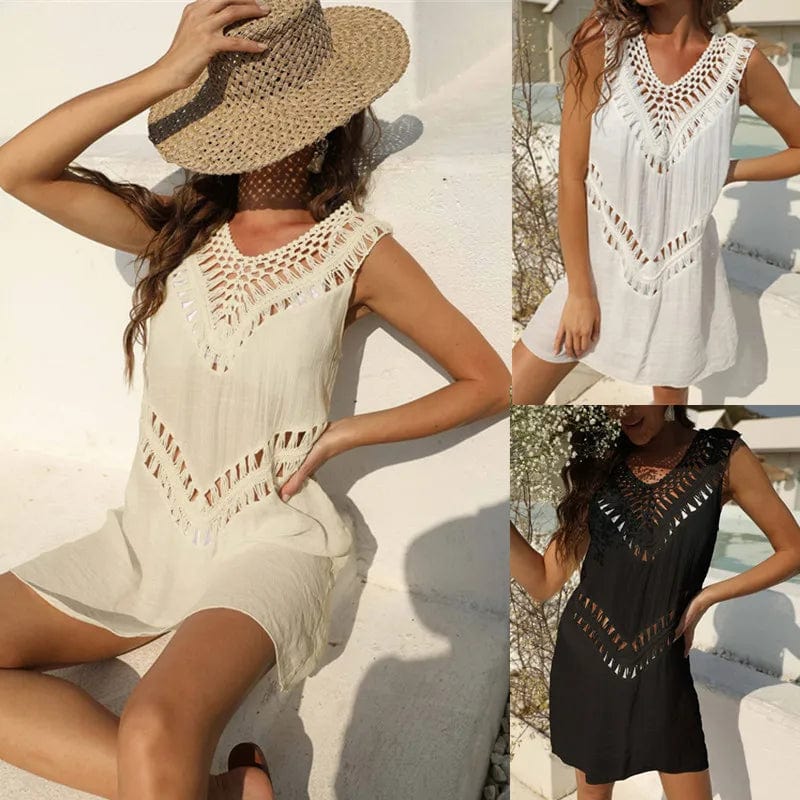 White Crochet Cover-up Bikini Dress
