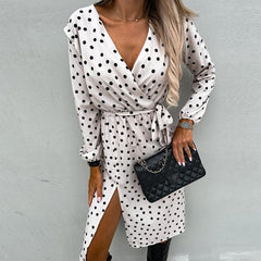 Elegant Polka Dot Split Long Dress