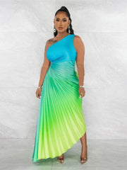 Gradient One Shoulder Evening Dress