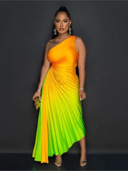 Gradient One Shoulder Evening Dress