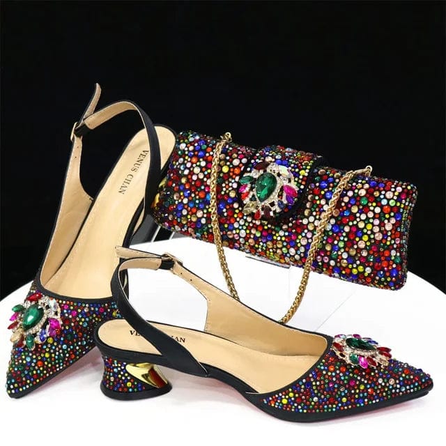 Italian Low Heels Shoes And Purse Set