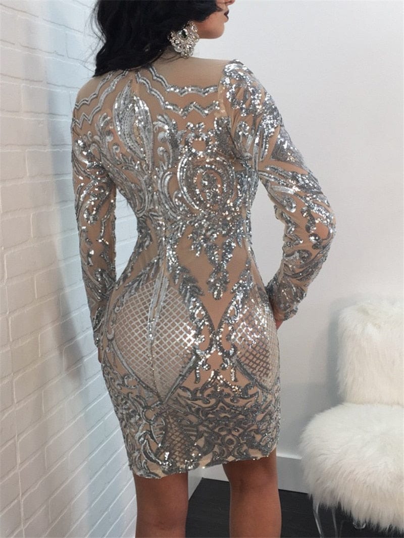 Long Sleeve Sparkly Party Dress