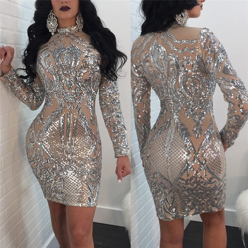 Long Sleeve Sparkly Party Dress