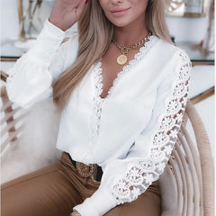 V-neck Lace Splice Office Shirt