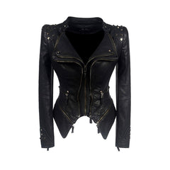 Autumn Black Motorcycle Jacket For Women - For Women USA