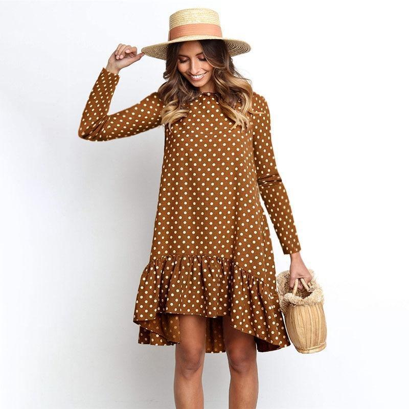 Autumn Fashion Long Sleeve Polka Dot Dress For Women - For Women USA