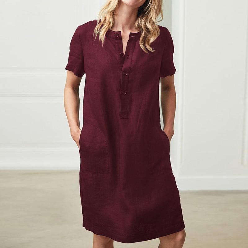 Autumn Short Sleeve Pocket Midi Dress for Women - For Women USA