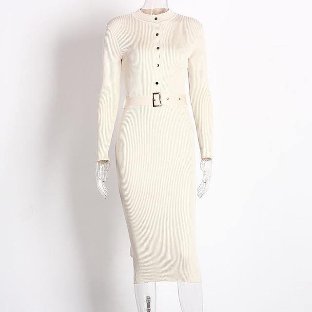 Autumn Winter Button Long Sleeve Pencil Dress For Women - For Women USA