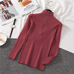 Autumn Zipper Half Turtleneck Sweater For Women - For Women USA