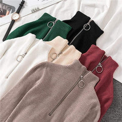 Autumn Zipper Half Turtleneck Sweater For Women - For Women USA