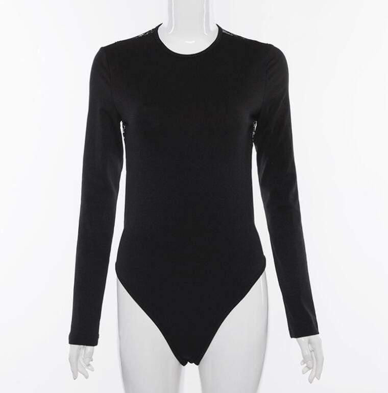 Black O Neck Long Sleeve Slim Women Bodysuits - For Women USA