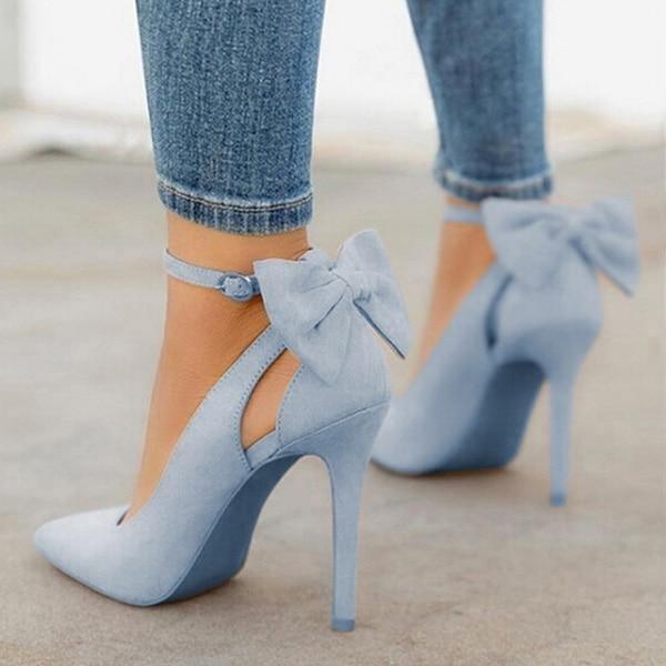 Blue Butterfly Heels Buckle Strap Shoes - For Women USA