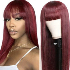 Burgundy Human Hair Wigs With Bangs Bone - For Women USA