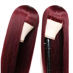 Burgundy Human Hair Wigs With Bangs Bone - For Women USA