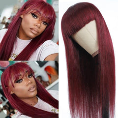 Burgundy Human Hair Wigs With Bangs Bone - For Women USA