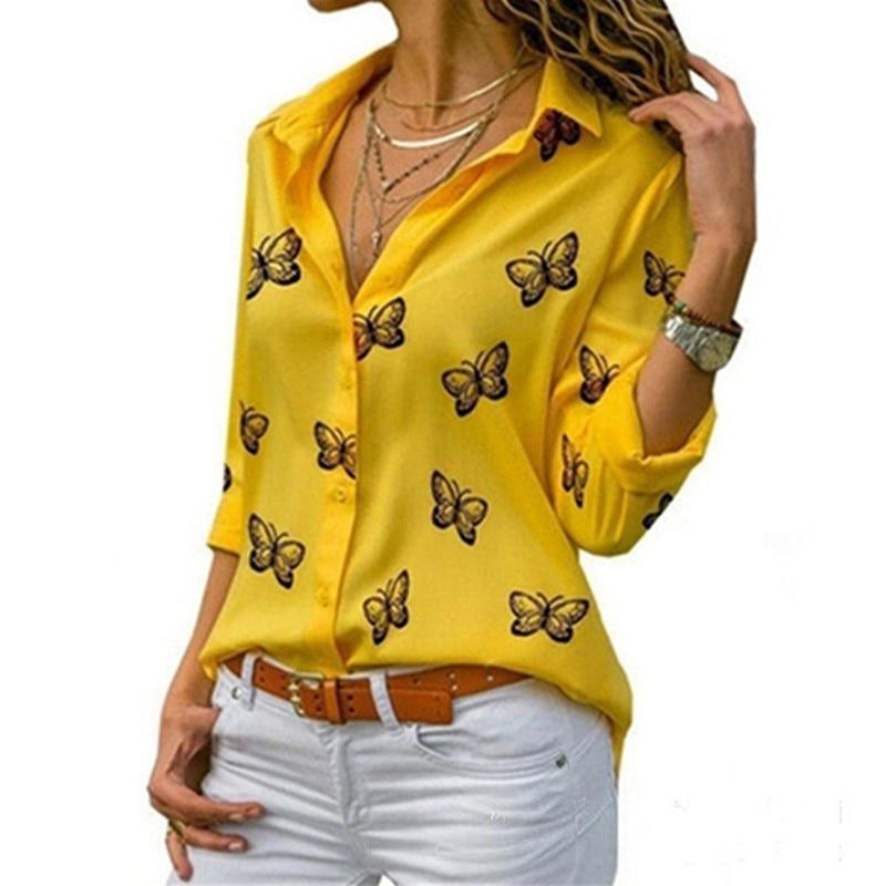 Butterfly Printing Loose Lapel Blouse - For Women USA