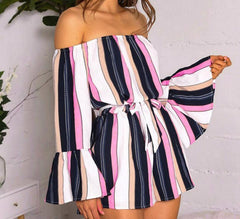 Butterfly Sleeve Off Shoulder Bandage Stripe Jumpsuit For Women - For Women USA