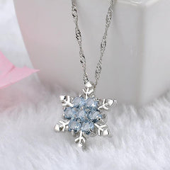 Charm Vintage lady Blue Crystal Snowflake Zircon Flower Silver Necklaces - For Women USA
