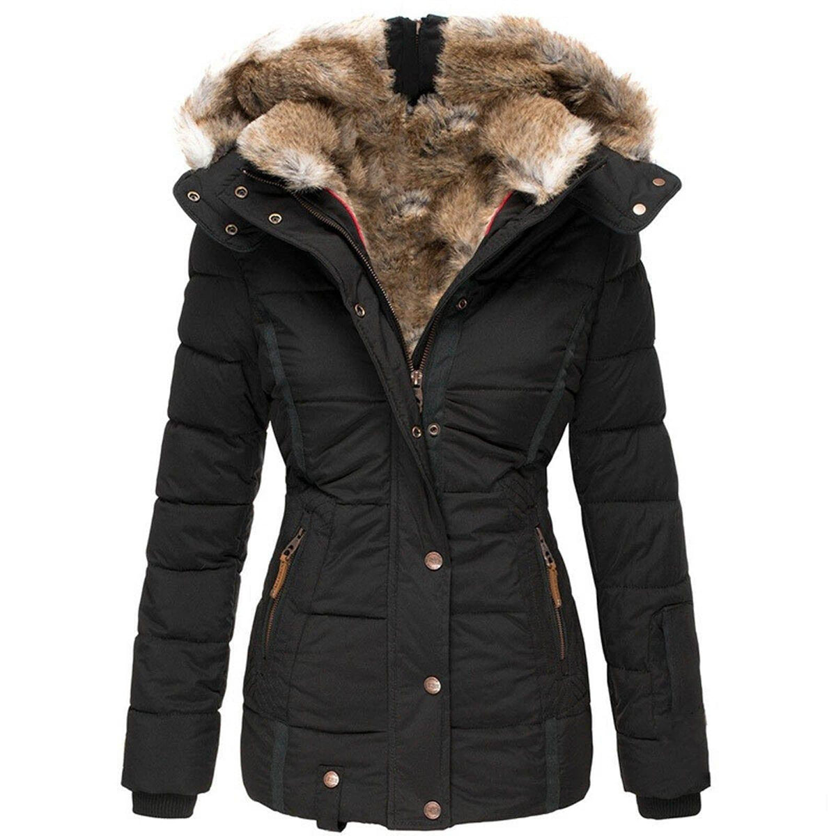 Cotton Padded Fur Parka Winter Jacket - For Women USA