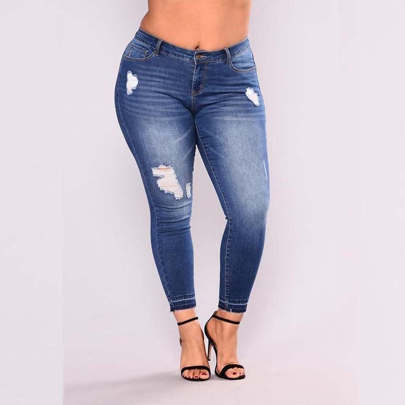 Elastic Ripped Plus Size Jeans for Women - For Women USA