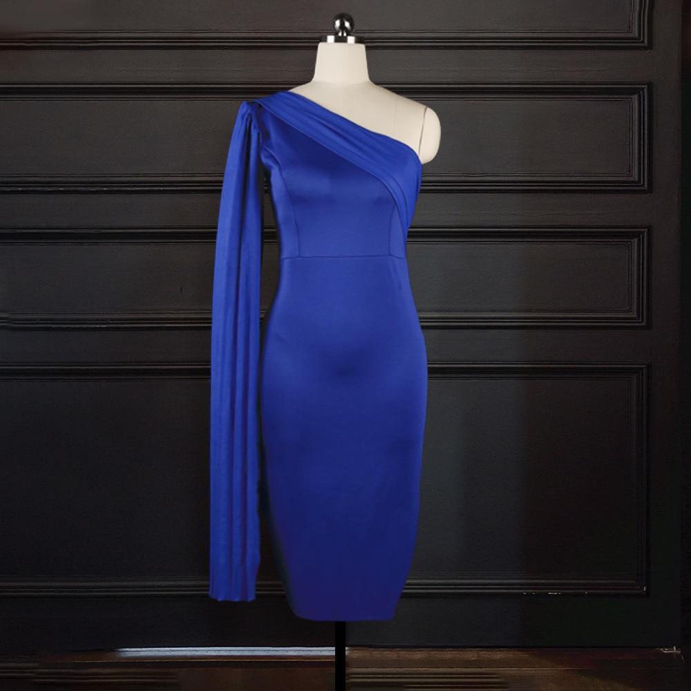 Elegant  One Shoulder Ruched Ribbon Bodycon Dress - For Women USA