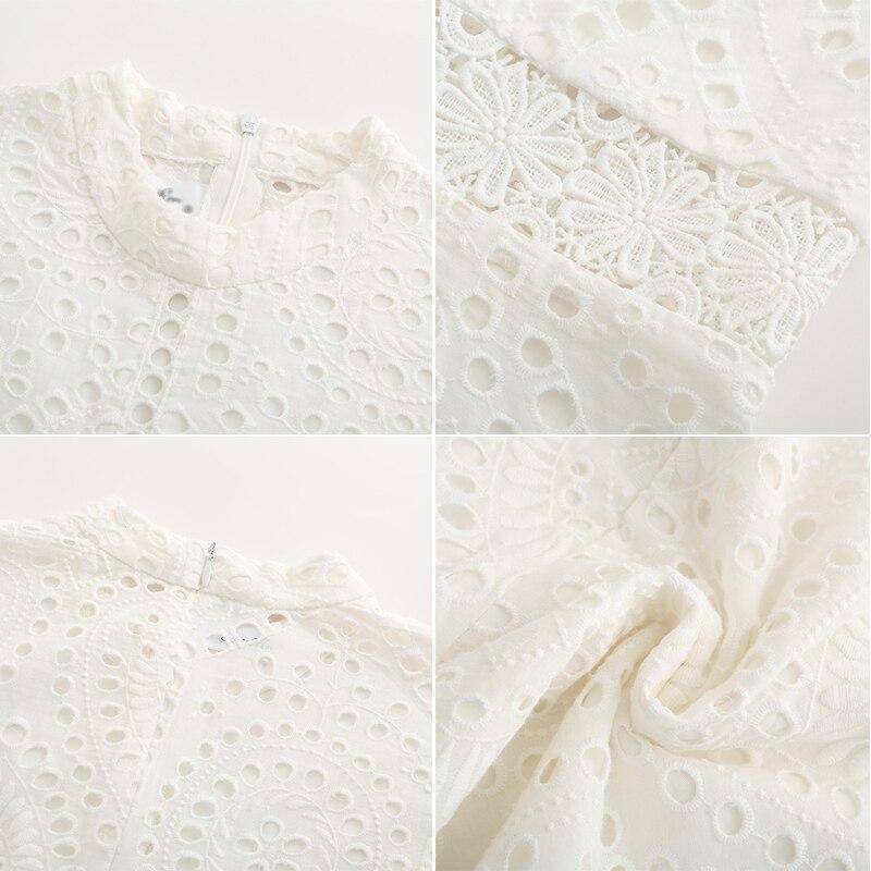 Elegant White Lace Embroidery Mini Party Dress & Long Sleeve - For Women USA