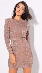 Evelyn Belluci Champagne Sequin Mini Dress - For Women USA