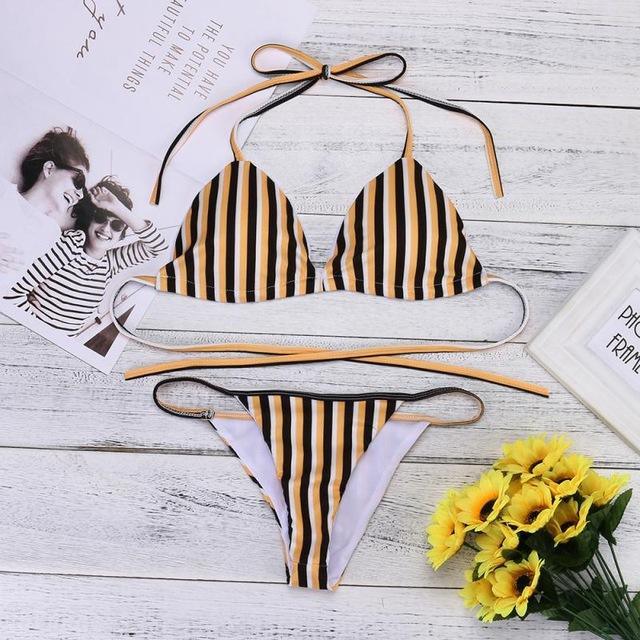 Fabulous Women Bikini Sexy Stripe Printing Set - For Women USA