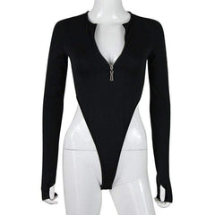 Fashion Solid Zipper Long Sleeve Rompers Bodysuits - For Women USA