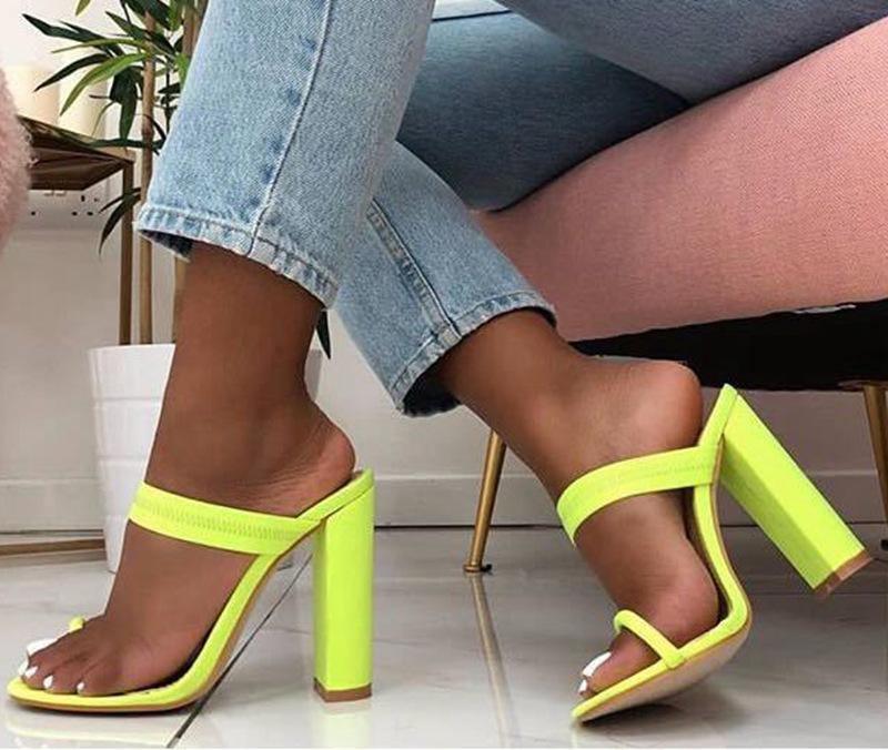 Flip Flop Square heel Stretch Fabric Hollow Women Shoes - For Women USA