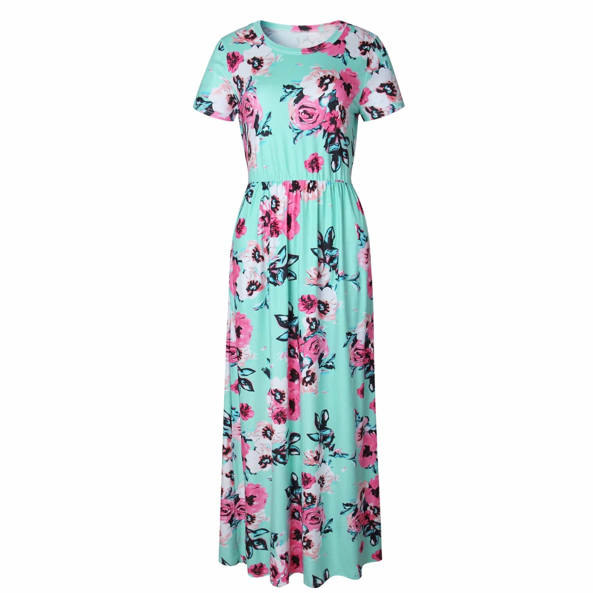 Maxi-Sommerkleid mit Blumendruck und O-Ausschnitt 