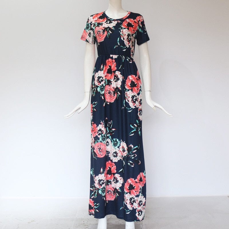 Maxi-Sommerkleid mit Blumendruck und O-Ausschnitt 