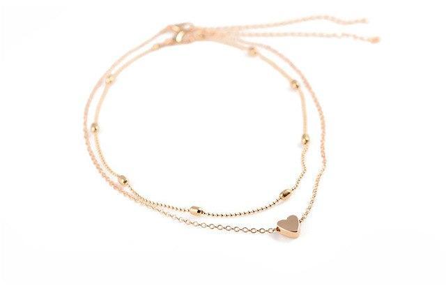 Heart shape Double Chain Gold Sliver Necklaces For Ladies - For Women USA